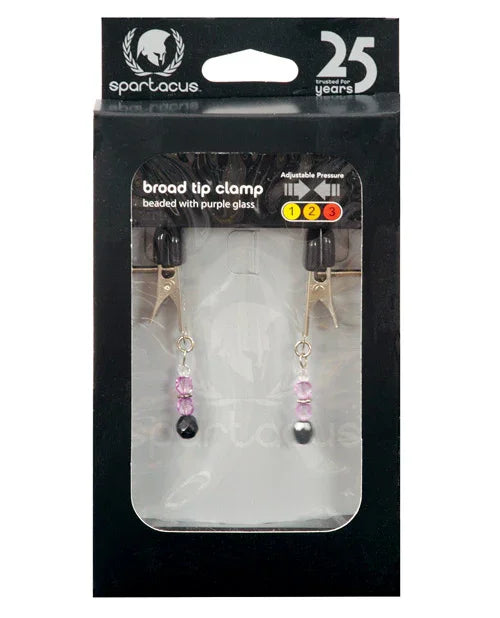 Spartacus Adjustable Broad Tip Nipple Clamps w/Purple Beads