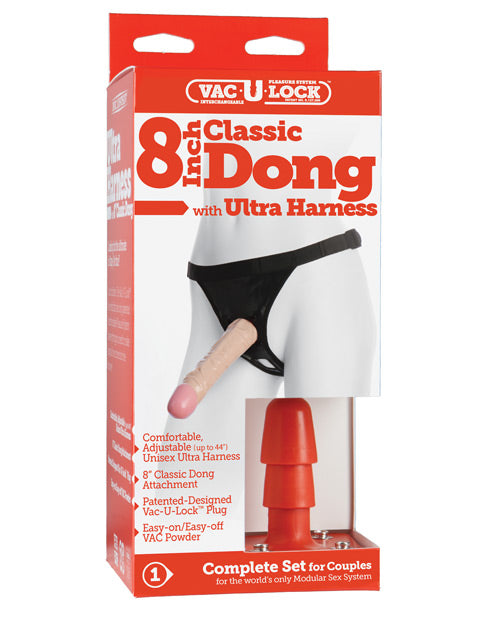 Ultra Harness 2 Set w/8&quot; Dong &amp; Powder - Flesh