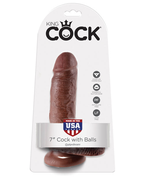 King Cock 7&quot; Cock w/Balls - Brown