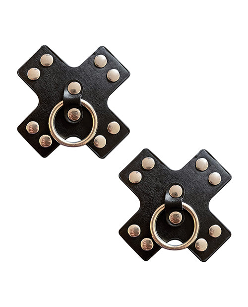 Neva Nude Burlesque Pierced N&#039; Punked Leather Metal X Silicone Reusable Pasties - Black O/S