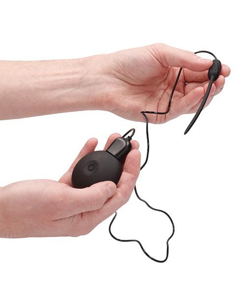 Shots Ouch Urethral Sounding Silicone Rechargeable Remote Controlled Vibrating Plug - Black
