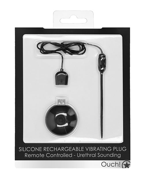 Shots Ouch Urethral Sounding Silicone Rechargeable Remote Controlled Vibrating Plug - Black