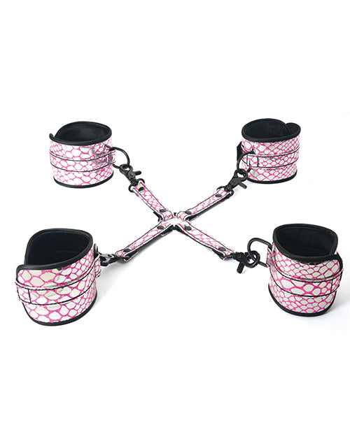 Spartacus Faux Leather Wrist &amp; Ankle Restraints w/Hog Tie - Pink