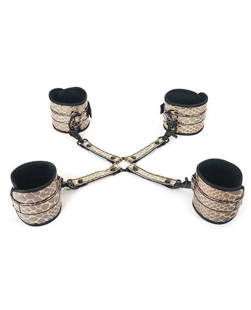 Spartacus Faux Leather Wrist &amp; Ankle Restraints w/Hog Tie - Gold