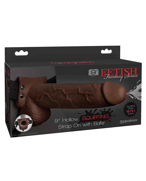 Fetish Fantasy Series 9&quot; Hollow Squirting Strap On w/Balls - Brown