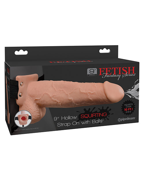 Fetish Fantasy Series 9&quot; Hollow Squirting Strap On w/Balls - Flesh