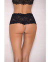 Lace &amp; Pearl Boyshort w/Satin Bow Accents Black S/M