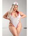 Play Pulse Check Collared Teddy w/Open Back, Pleated Skirt, Medic Hat Pasties Red/White 3X/4X