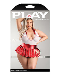 Play Pulse Check Collared Teddy w/Open Back, Pleated Skirt, Medic Hat Pasties Red/White 1X/2X