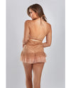 Amber Halter Lace Babydoll w/Tiered Pleated Mesh Skirt Hem &amp; G-String Brown SM