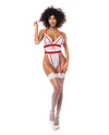 Sexy Nurse Bodysuit &amp; Head Piece White/Red S/M