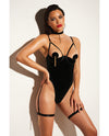 FETISH Play Open Shelf Cup Vinyl Mesh Teddy w/Vinyl Nipple Covers Chain Tassel Black LG