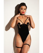 FETISH Play Open Shelf Cup Vinyl Mesh Teddy w/Vinyl Nipple Covers Chain Tassel Black LG