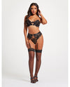 Scalloped Lace Bra w/Gold Chain, Garter Belt &amp; Thong Black LG