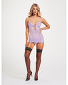 Lace &amp; Mesh Triangle Cup Chemise w/Garters &amp; Thong Lavender MD