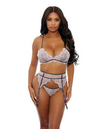 Floral Lace Bra, Cage Garter Belt &amp; G-String Dusty Pink XL