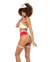 3 pc Nurse Underwire Top, Open Back Bottom w/Attached Garterbelt &amp; Head Piece Red/Wht L