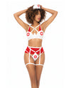 3 pc Nurse Underwire Top, Open Back Bottom w/Attached Garterbelt &amp; Head Piece Red/Wht L