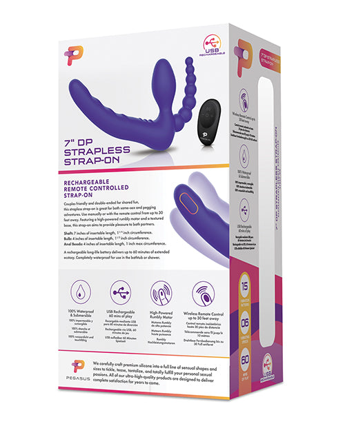 Pegasus 7&quot; Strapless Strap On w/Remote - Purple