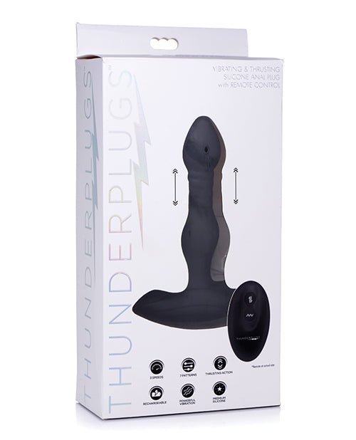 ThunderPlugs Silicone Vibrating &amp; Thrusting Plug w/Remote - Black