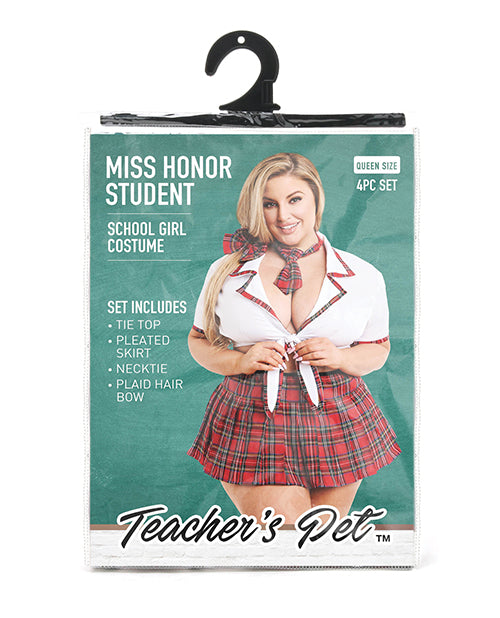 Teacher&#039;s Pet Ms Honor Student School Girl Tie Top, Pleated Skirt, Neck Tie &amp; Hair Bow Red QN