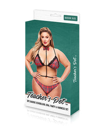 Teacher&#039;s Pet Baddie Schoolgirl Top w/Bow Tie &amp; Panty Red/Black QN