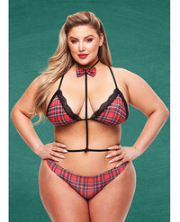 Teacher&#039;s Pet Baddie Schoolgirl Top w/Bow Tie &amp; Panty Red/Black QN