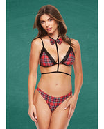 Teacher&#039;s Pet Baddie Schoolgirl Top w/Bow Tie &amp; Panty Red/Black M/L