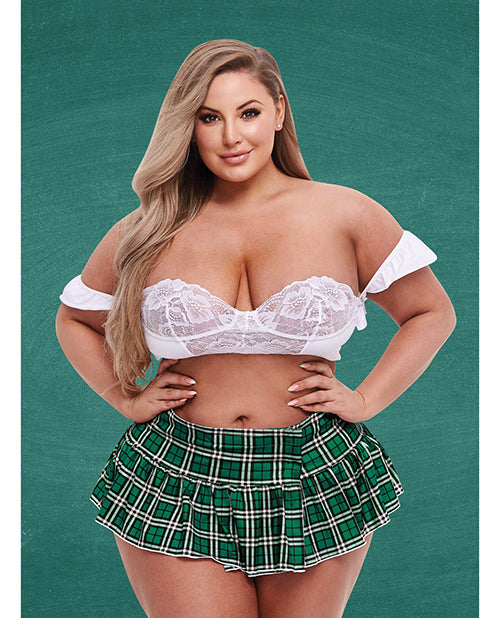 Teacher's Pet Schoolgirl Bustier &amp; Skirt Green/White QN