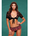 Teacher&#039;s Pet Schoolgirl Lace Top, Tie &amp; Skirt Black/Red M/L