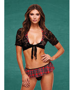 Teacher&#039;s Pet Schoolgirl Lace Top, Tie &amp; Skirt Black/Red M/L