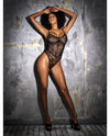 Floral Lace &amp; Mesh Underwire Bodysuit w/Lace Up Back Black SM