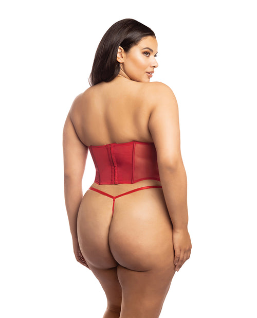 Holiday Santa&#039;s Entourage Boned Velvet Bustier w/Marabou Trim &amp; G-String Red/White 1X/2X