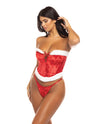 Holiday Santa&#039;s Entourage Boned Velvet Bustier w/Marabou Trim &amp; G-String Red/White S/M