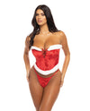 Holiday Santa&#039;s Entourage Boned Velvet Bustier w/Marabou Trim &amp; G-String Red/White L/XL
