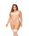 Sexy Bunny Underwire Bodysuit w/Lace Up Back &amp; Head Piece Pink 3X/4X