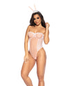 Sexy Bunny Underwire Bodysuit w/Lace Up Back &amp; Head Piece Pink S/M