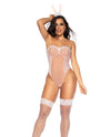 Sexy Bunny Underwire Bodysuit w/Lace Up Back &amp; Head Piece Pink L/XL
