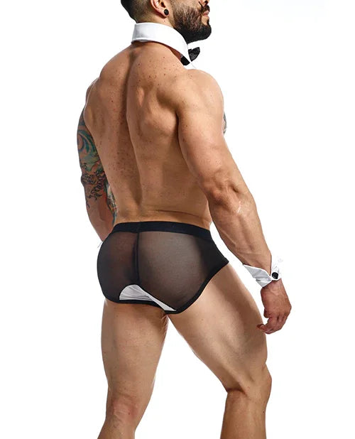 Male Basics MOB Maitre D Brief, Bow &amp; French Cuffs Black/White SM