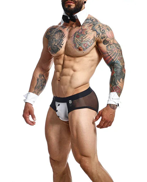 Male Basics MOB Maitre D Brief, Bow &amp; French Cuffs Black/White MD