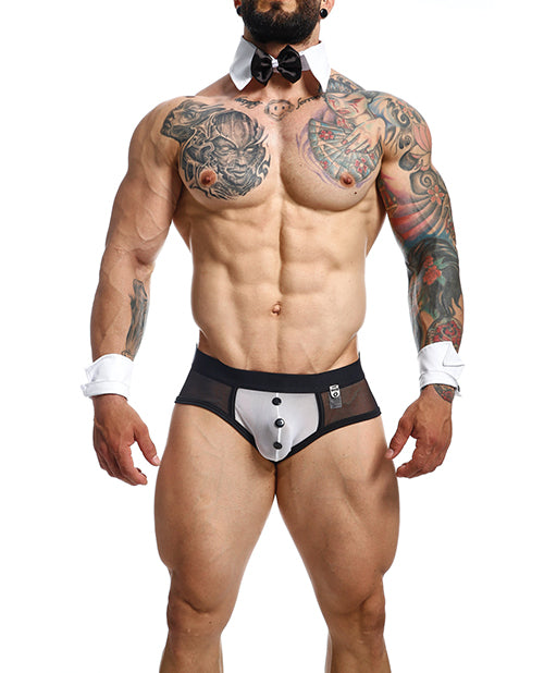 Male Basics MOB Maitre D Brief, Bow &amp; French Cuffs Black/White LG
