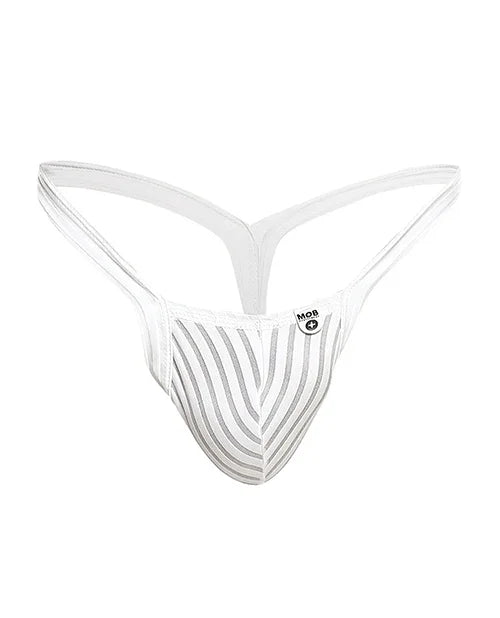 Male Basics Y Buns Thong White Sheer LG