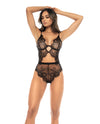 Floral Lace &amp; Mesh Underwire Teddy w/Keyhole Details Black Medium