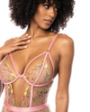 Floral Embroidered Teddy w/Underwire Cup &amp; Garters Pink Small