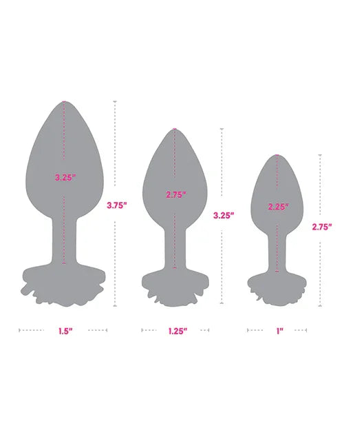 Gemsations 3 pc 2.75" + 3.25" + 3.75" Rose Metal Butt Plug Training Set - Rose Gold