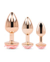 Gemsations 3 pc 2.75" + 3.25" + 3.75" Rose Metal Butt Plug Training Set - Rose Gold