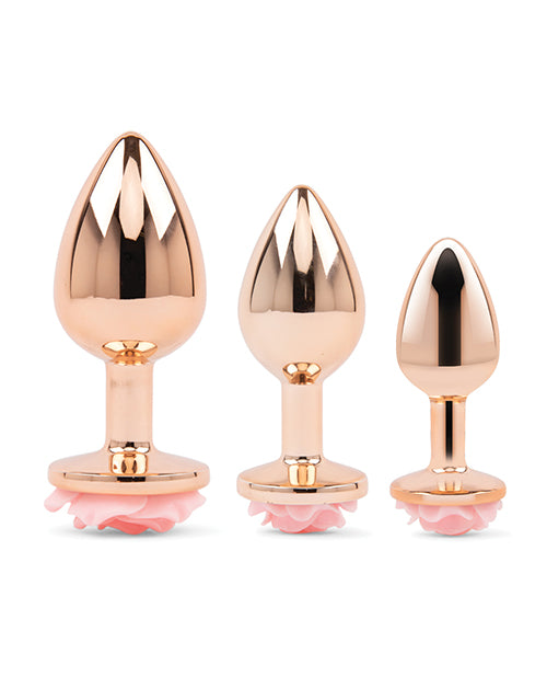 Gemsations 3 pc 2.75" + 3.25" + 3.75" Rose Metal Butt Plug Training Set - Rose Gold