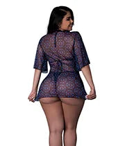 Hazy Dayz Butterfly Blacklight Reactive Halter Top w/Thong &amp; Dress 3 pc Set - Black Multi QN