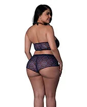 Hazy Dayz Butterfly Blacklight Reflective Halter Top &amp; Short 2 pc Set - Black Multi QN