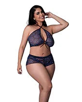 Hazy Dayz Butterfly Blacklight Reflective Halter Top &amp; Short 2 pc Set - Black Multi QN
